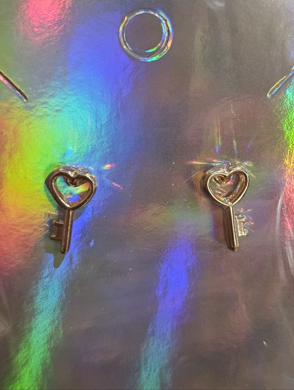 Heart Key Stud Earrings - Gold Tone